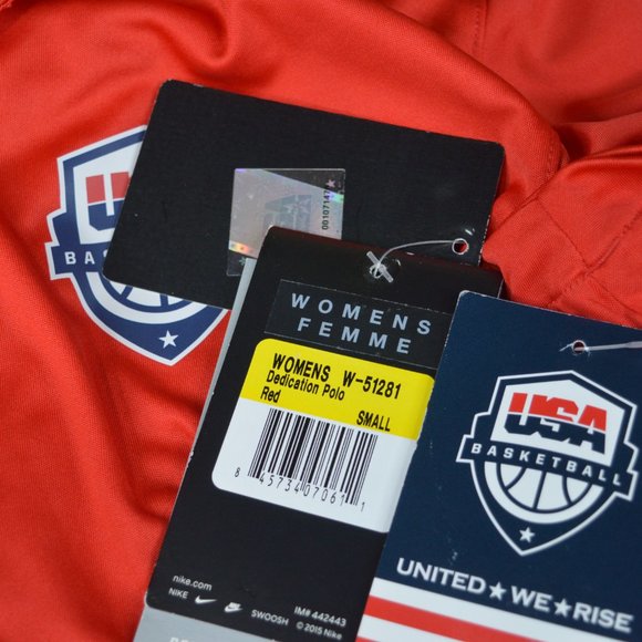 Nike Dri-Fit USA Basketball Polo Shirt Red Womens - Picture 7 of 7